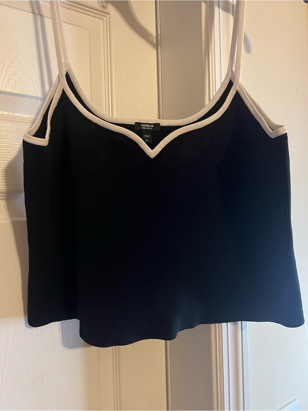 Express Ladies Black Crop Cami with White Contrast Trim